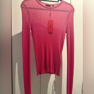 HUGO Ribbed Long-Sleeve Slim Top in Bright Pink